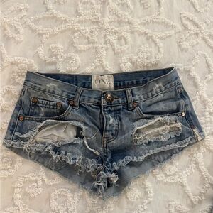 One Teaspoon “Trash Whores” Blue Distressed Jean Shorts